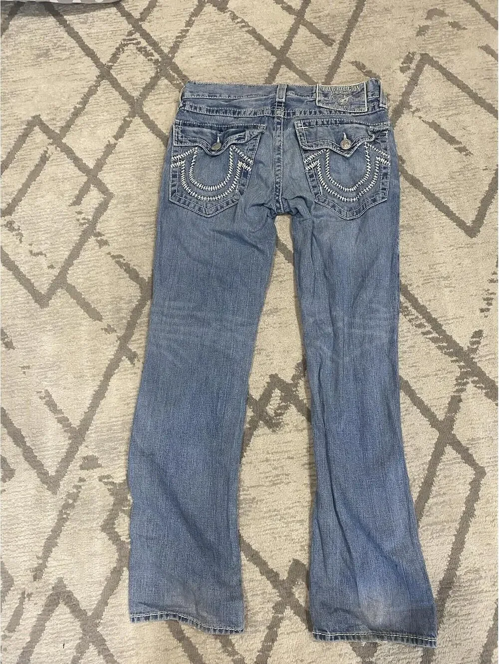 True Religion Mens Sz 33 Section Ricky Giant Big T Seat 34 Thick Stitch Jeans